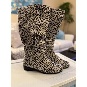NEW Adina Women's Snow Leopard Tall Boots Sz 9 Wide Calf Animal Print Wild Fun